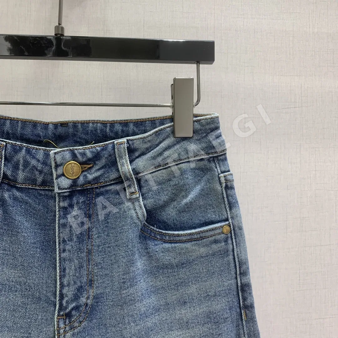 생로랑 로고 자수 백 포켓 크롭 진 바지 상세 이미지 3