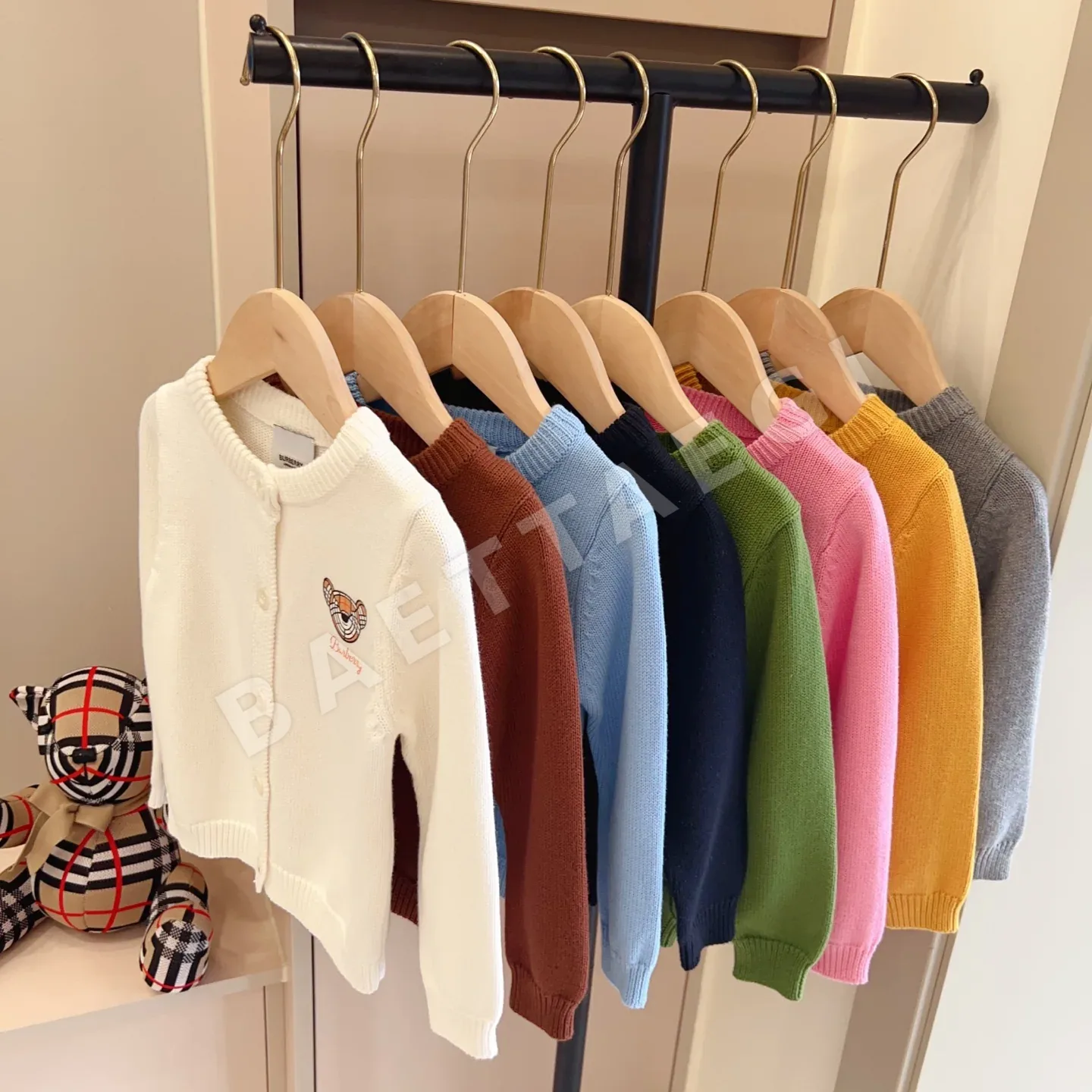 버버리 곰 디자인 코튼 니트 가디건 키즈 상의 상세 이미지 9