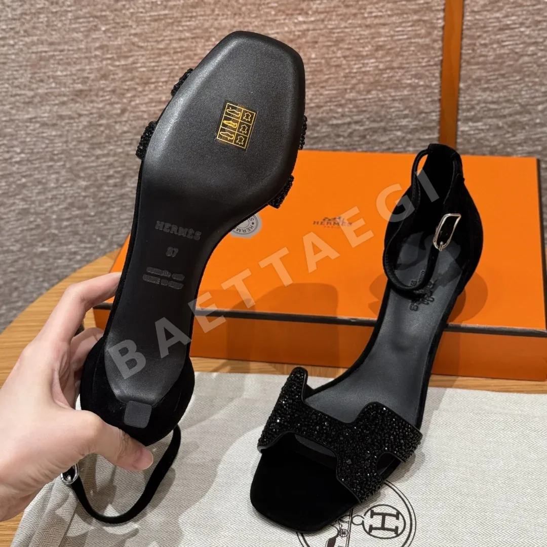 에르메스 조이 40 샌들 블랙 가죽 상세 이미지 6