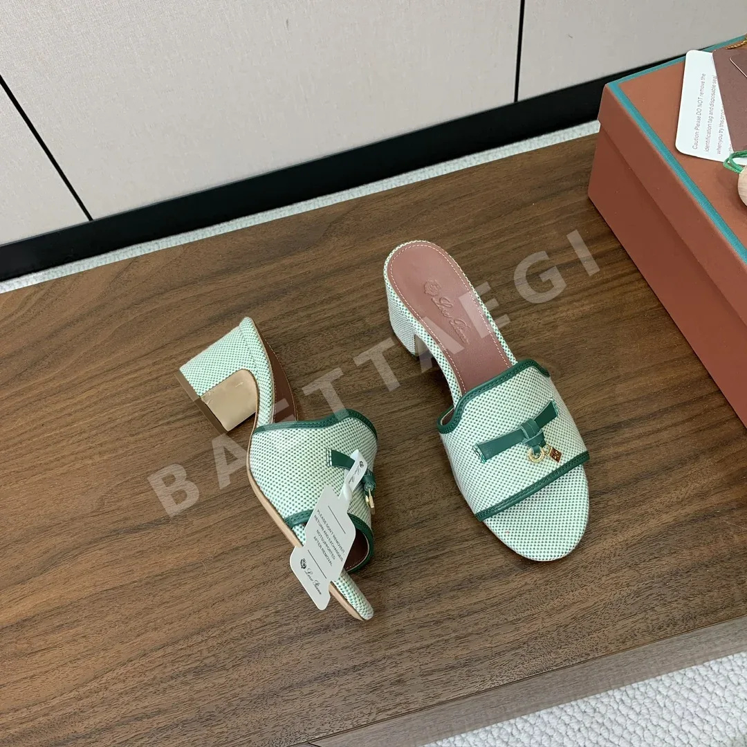 로로피아나 컬러 블록 미드힐 뮬 샌들 상세 이미지 2