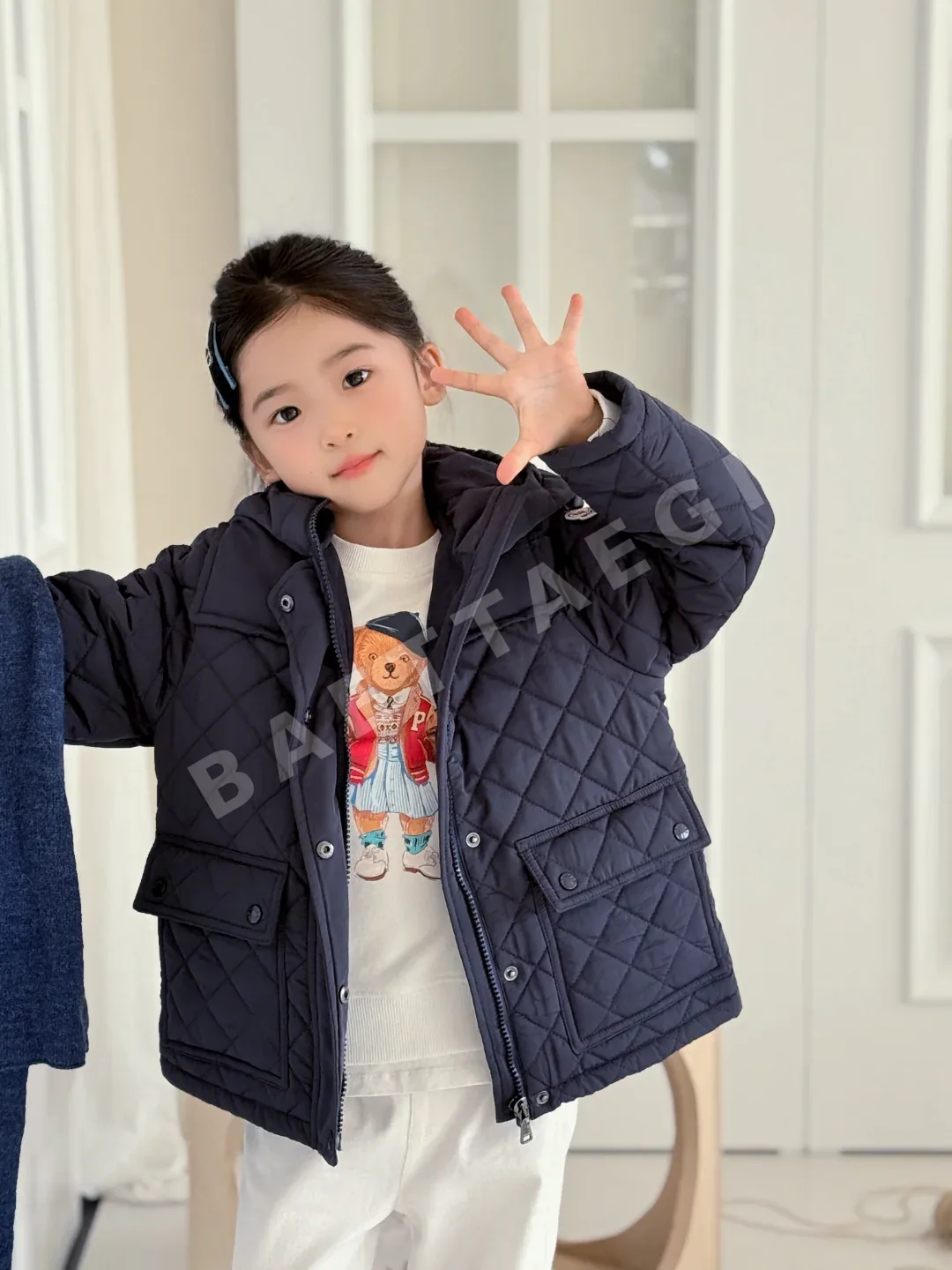 몽클레르 네이비 퀼팅 코튼 패딩 자켓 키즈 상세 이미지 4
