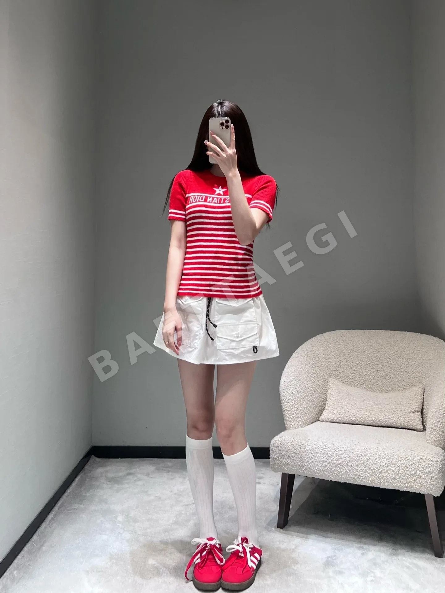 디올 클래식 스트라이프 럭키스타 니트 반팔 티셔츠 상세 이미지 4