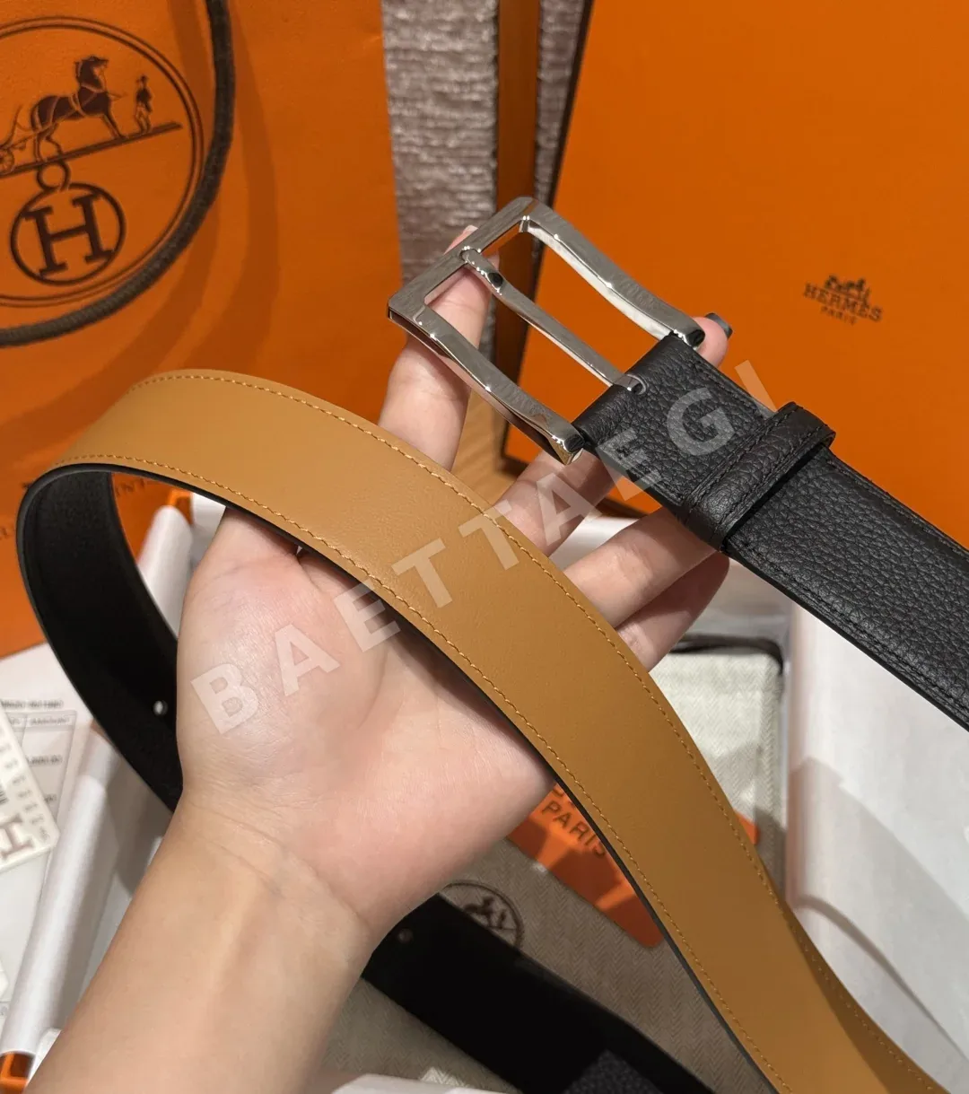 에르메스 H브랜드 카프스킨 메탈 버클 벨트 상세 이미지 9