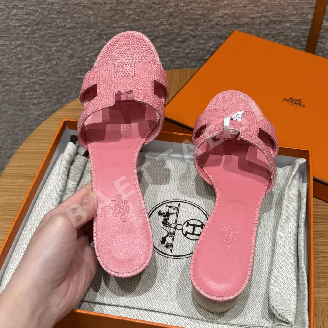 에르메스 오아시스 샌들 핑크 도마뱀가죽 하이힐 상세 이미지 8