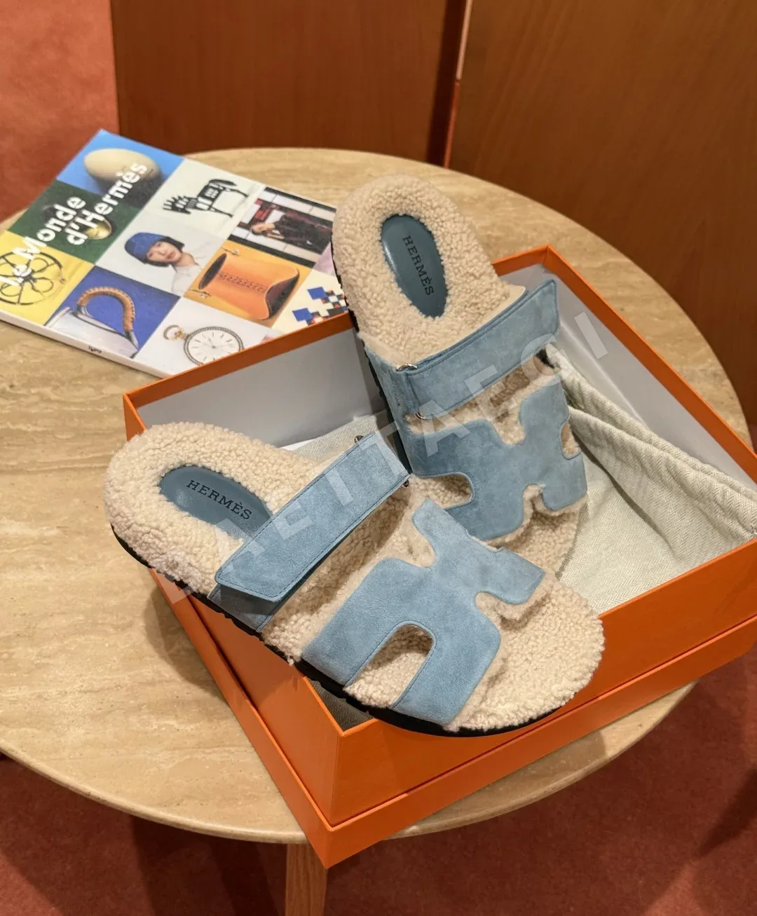 에르메스 시프르 샌들 데님블루 램스킨 상세 이미지 2