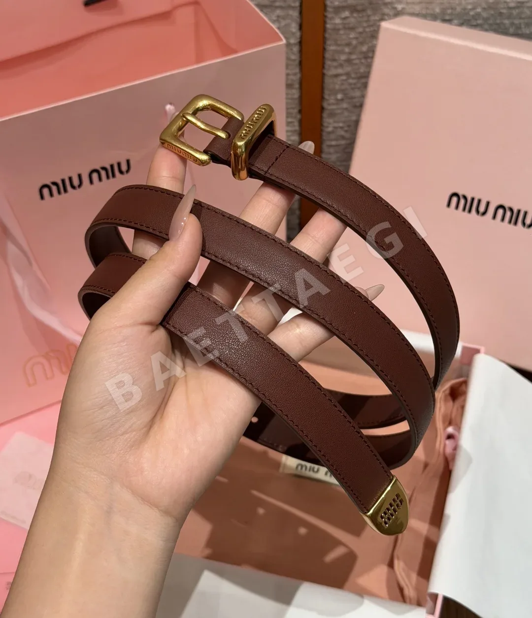 미우미우 가죽 슬림 벨트 2.5 cm 상세 이미지 3