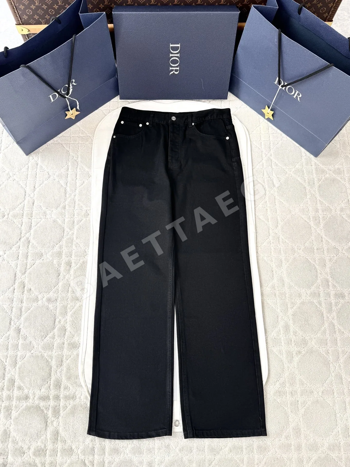 디올 블랙 스트레이트 진 바지 194340