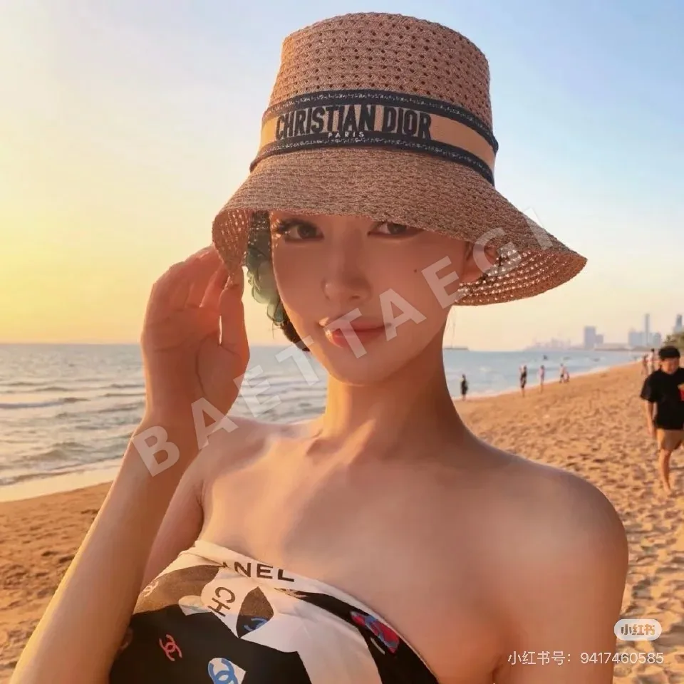 디올 일본 자수 로고 밀짚 모자 119439