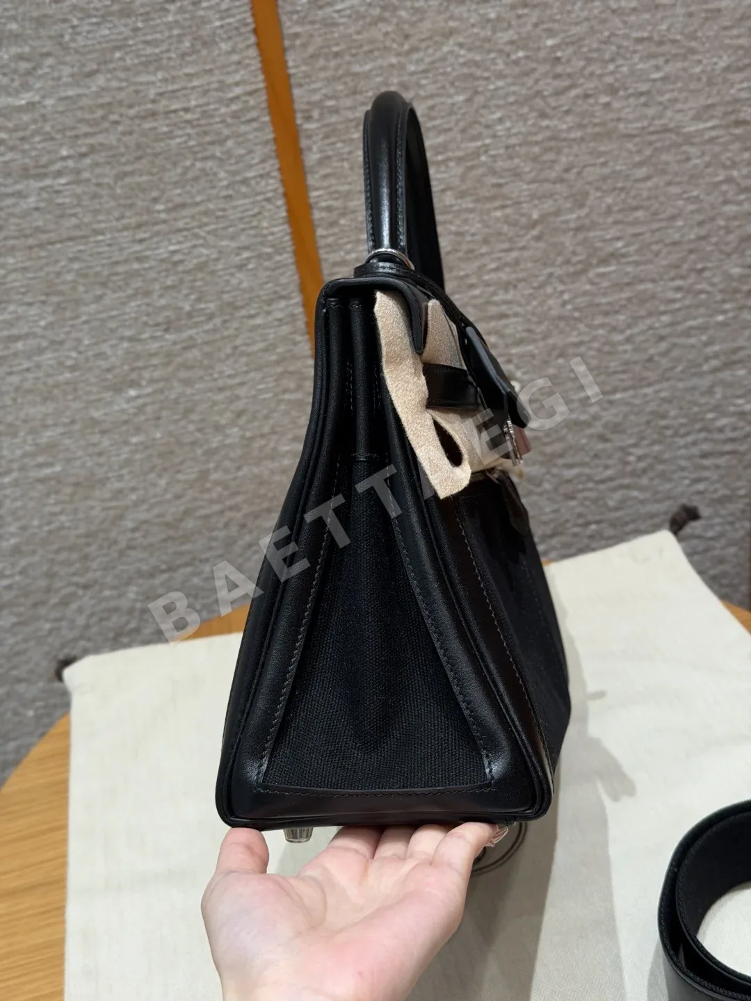 에르메스 켈리 라키스 박스 가죽 캔버스 가방 상세 이미지 3