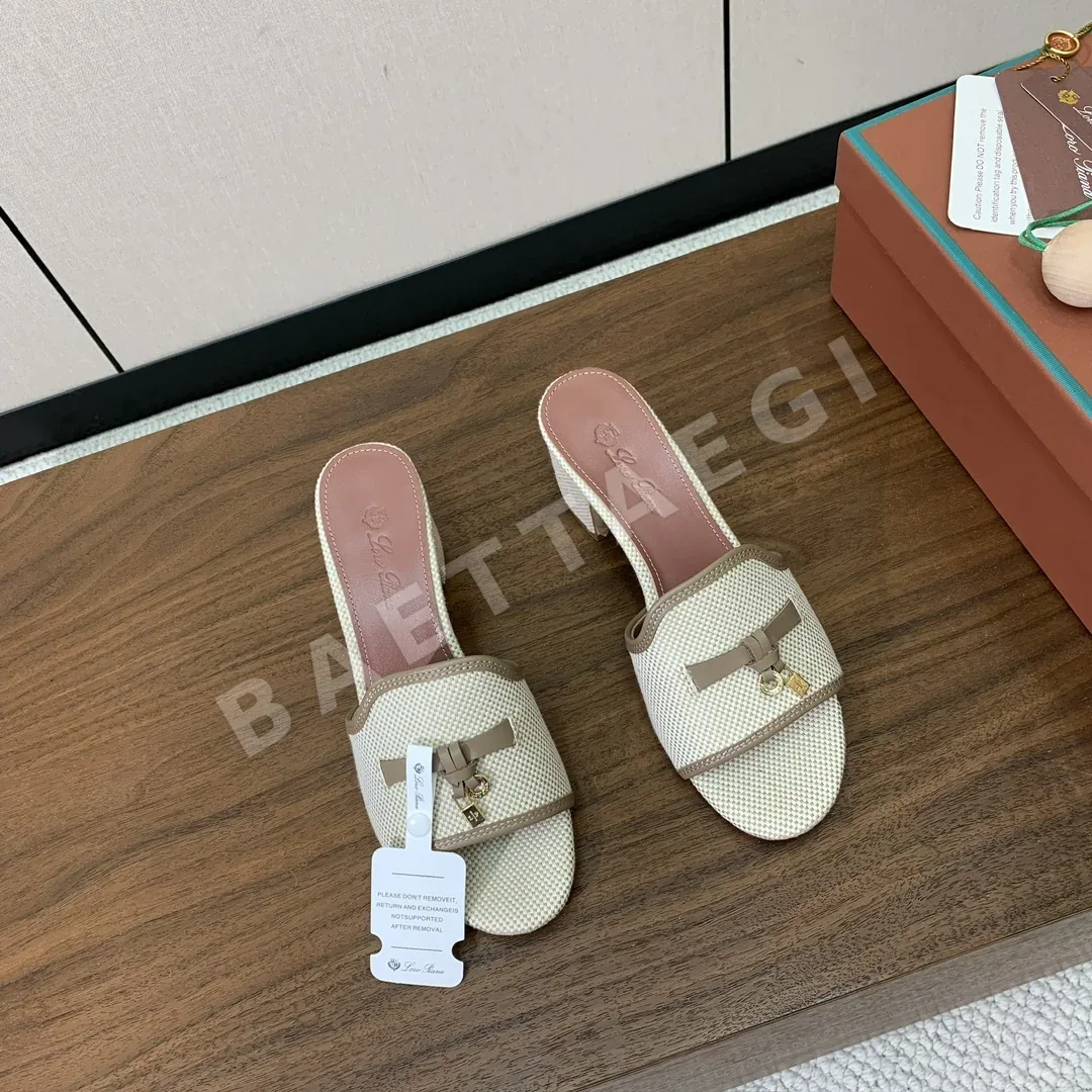 로로피아나 컬러 블록 미드힐 뮬 샌들 상세 이미지 4
