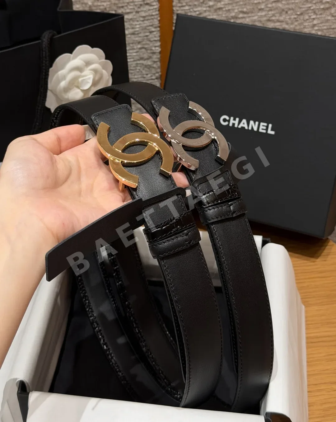 샤넬 크로커다일 엠보싱 가죽 더블 C 메탈 벨트 상세 이미지 2