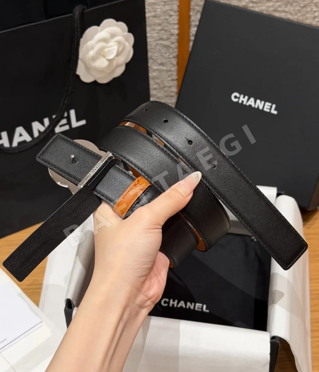 샤넬 더블 C 메탈 가죽 벨트 상세 이미지 3