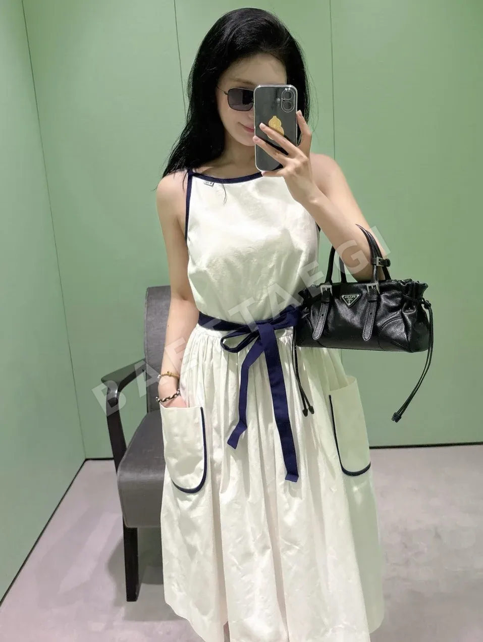 프라다 네이비 블록 슬립 원피스 121866