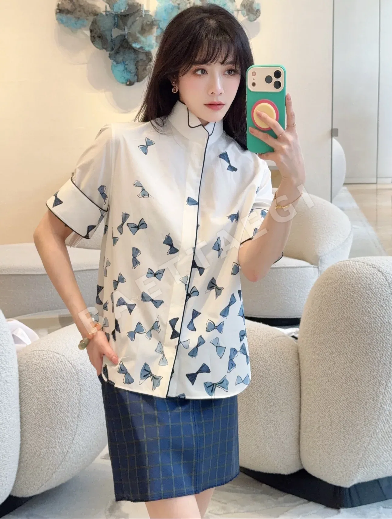디올 블루리본 프린트 반소매 셔츠 119270