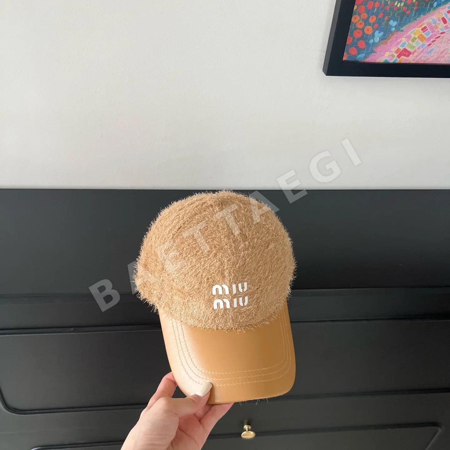 미우미우 패치워크 플러시 베이스볼 모자 상세 이미지 4