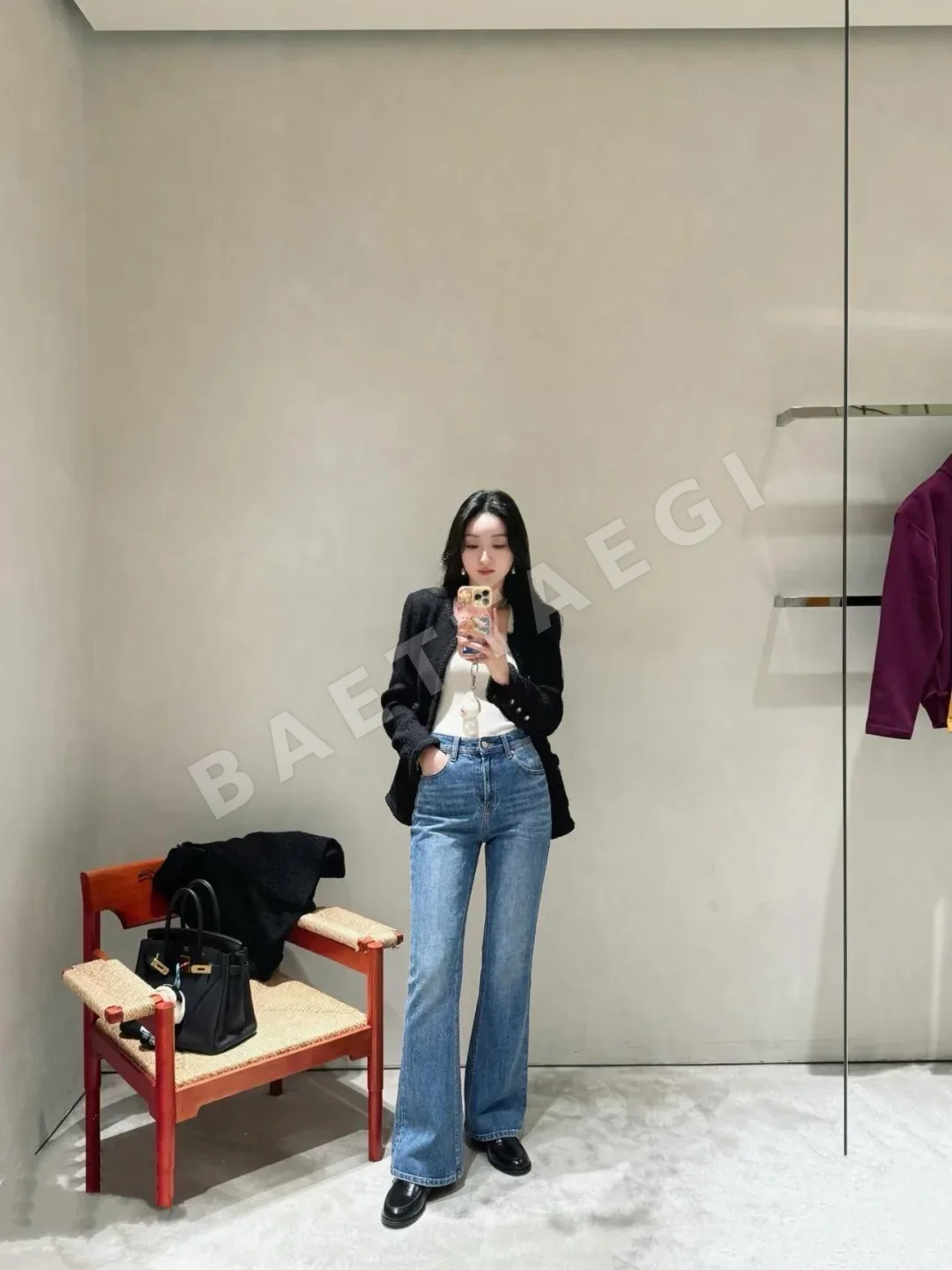 생로랑 하이웨이스트 플레어 여성 바지 상세 이미지 9