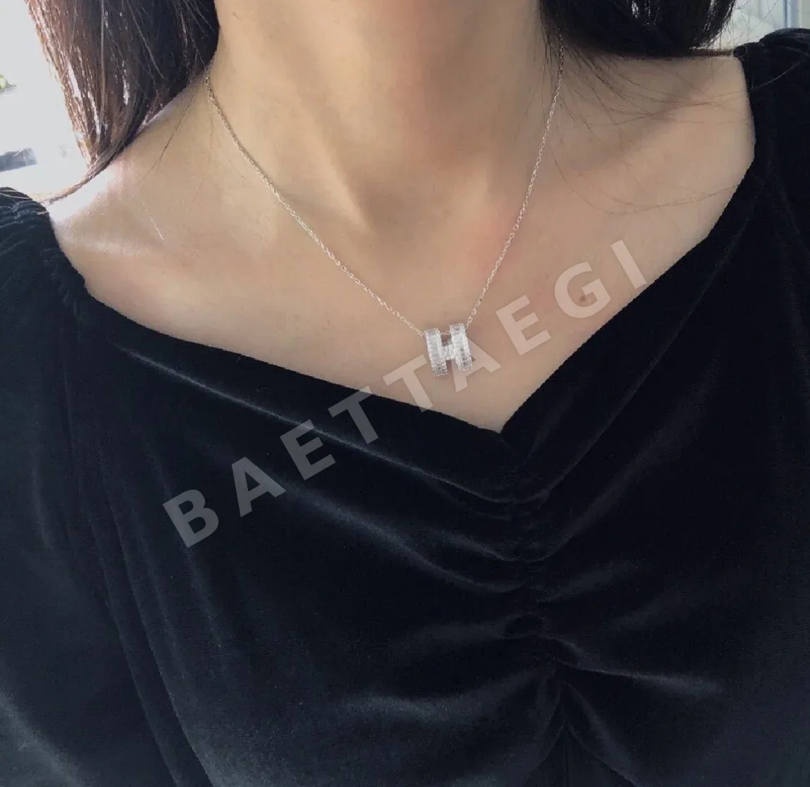 에르메스 H 이니셜 스털링 실버 목걸이 상세 이미지 2