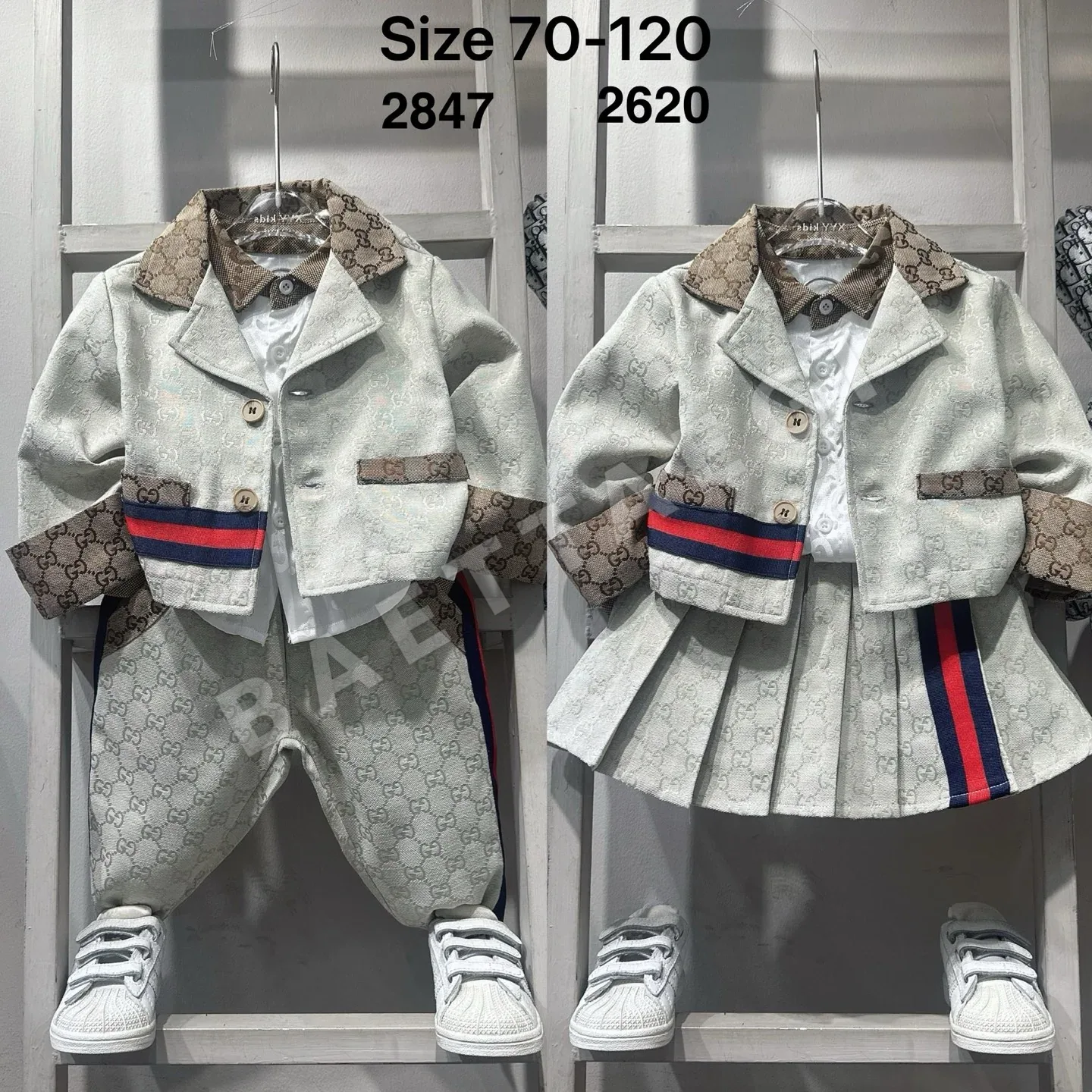 구찌 쟈가드 수트재킷 키즈 세트 (팬츠 또는 플리츠 미니스커트) 상세 이미지 3