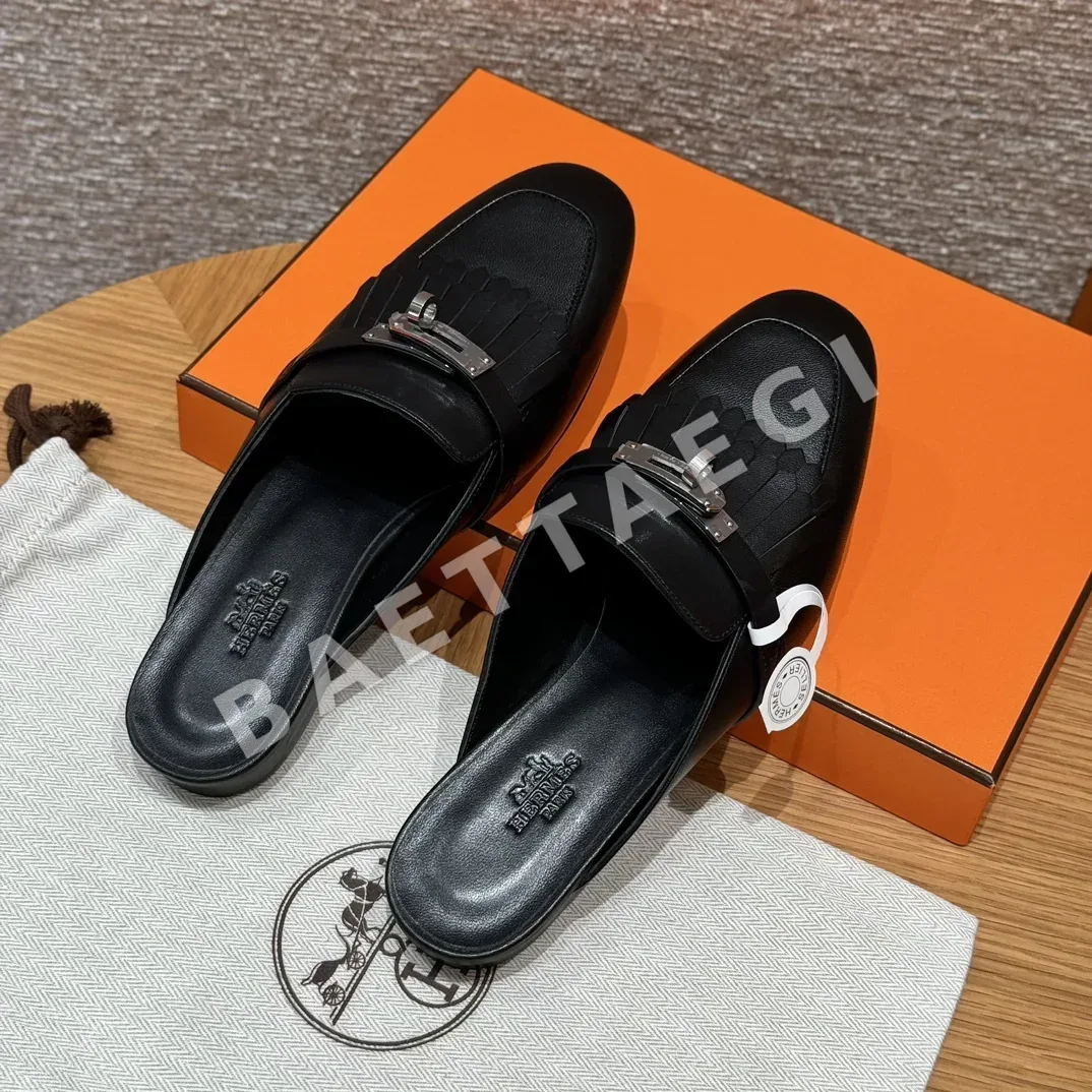 에르메스 샌들 블랙 가죽 실버 버클 상세 이미지 1