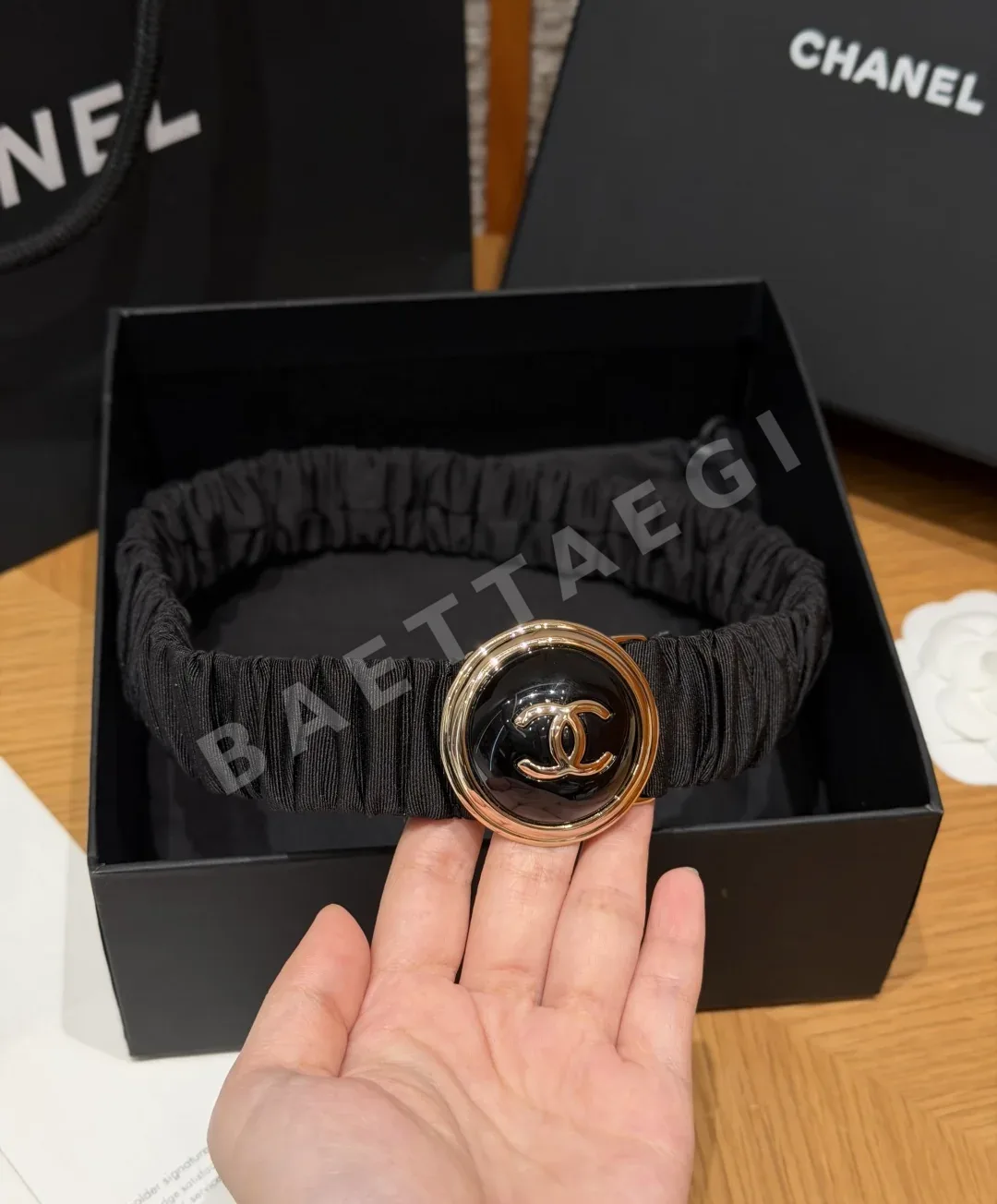 샤넬 플리츠 고무 더블 C 벨트 30mm 상세 이미지 7