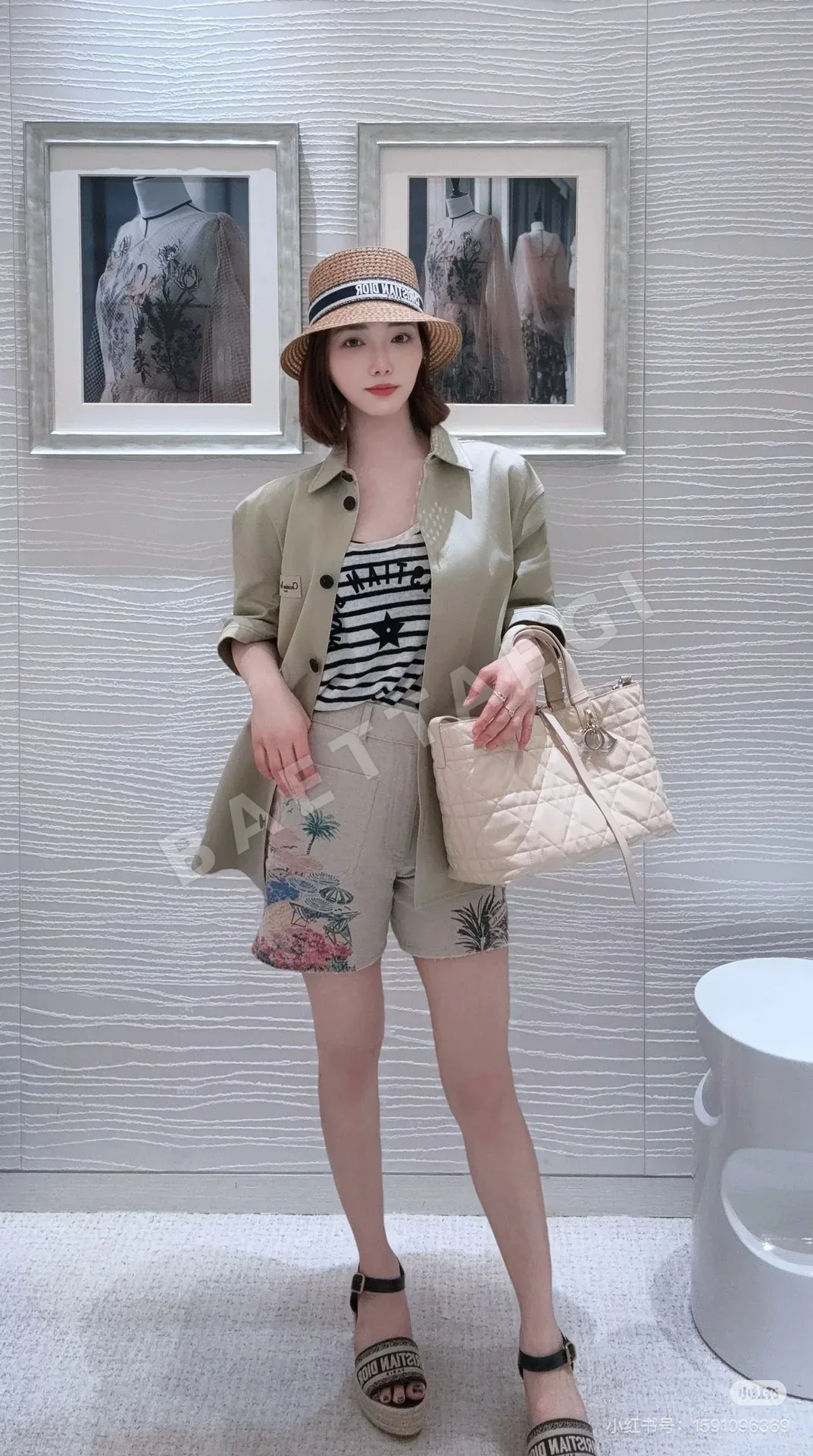디올 프린트 데님 재킷 반바지 세트 상세 이미지 5