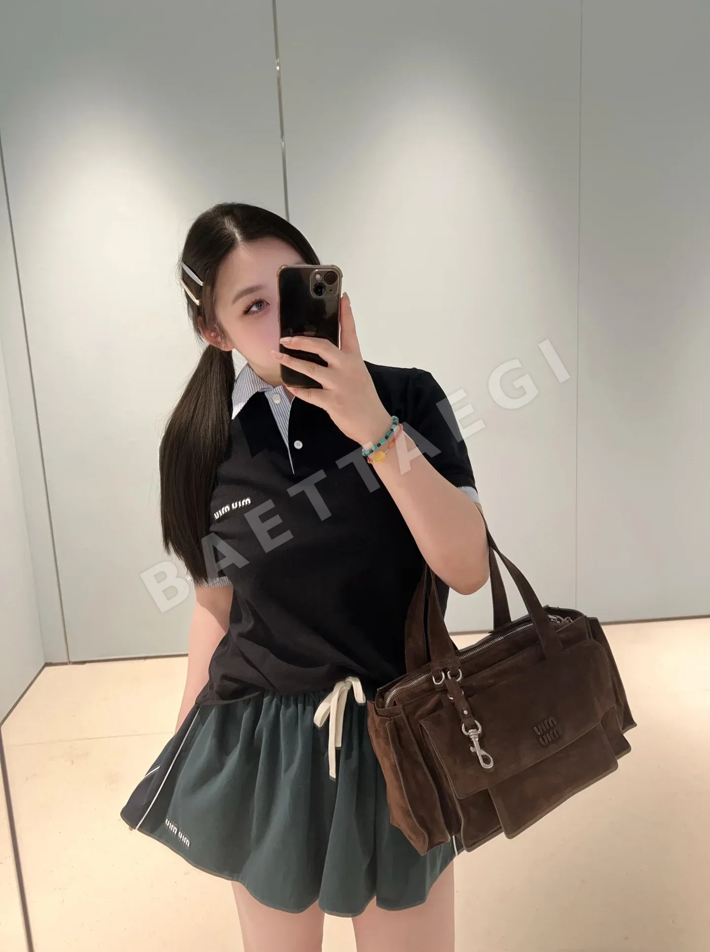 미우미우 컬러블록 카라 반팔 티셔츠 상세 이미지 3