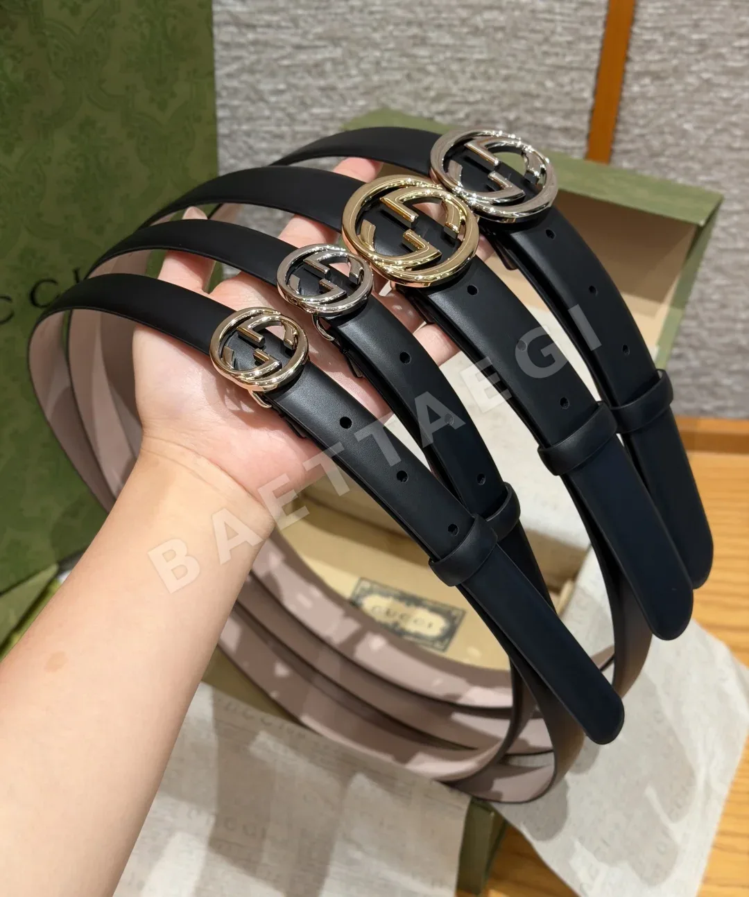 구찌 GG 마몬트 더블 G 버클 블랙 가죽 벨트 상세 이미지 4