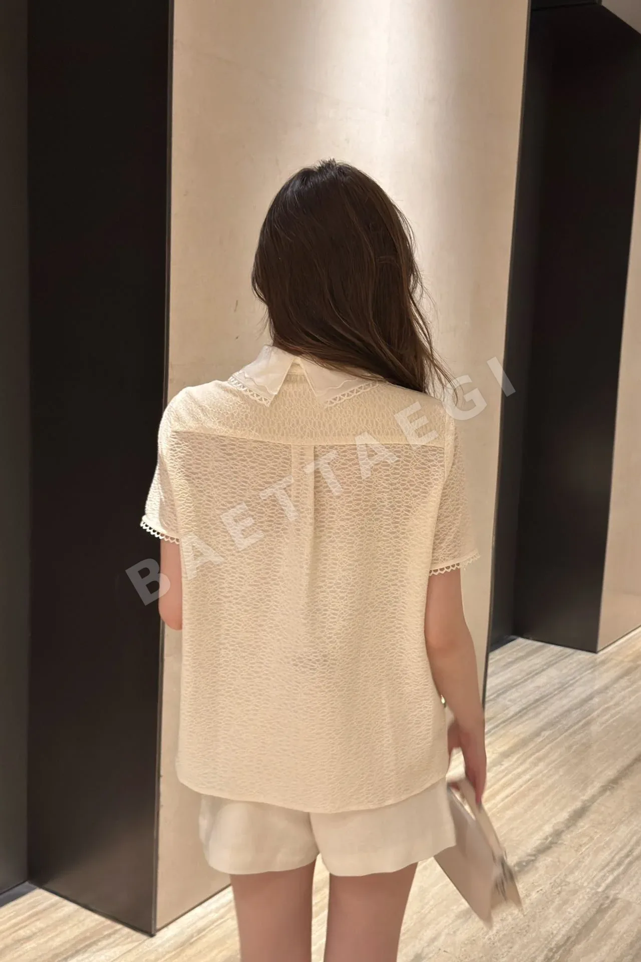 미우미우 레이스 카라 여성 반팔 셔츠 상세 이미지 7