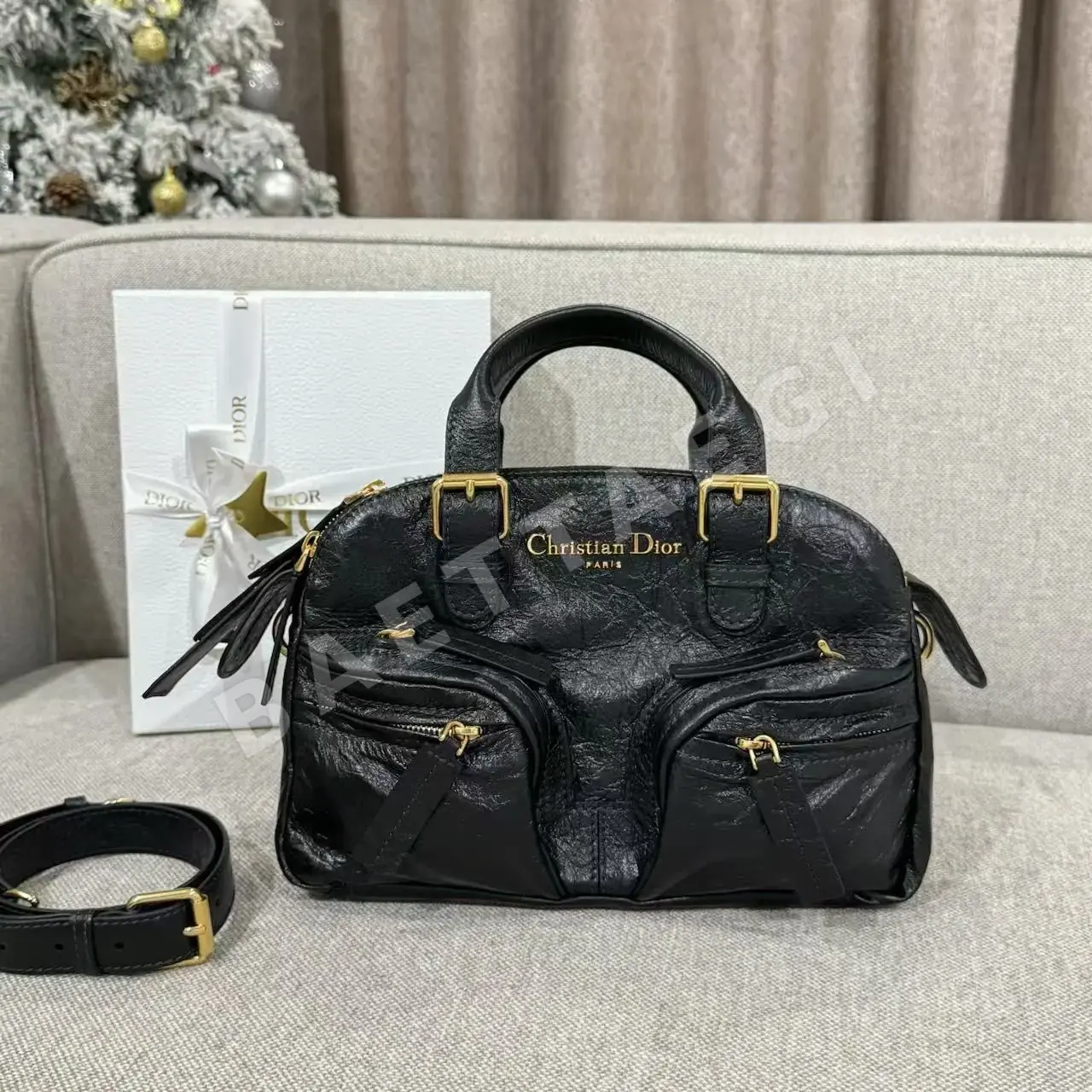 디올 블랙 플리츠 카프스킨 미니 숄더백 16607