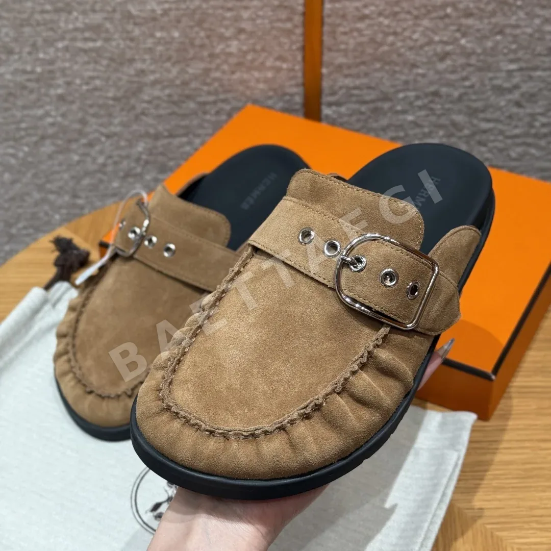 에르메스 키 뮬 샌들 내추럴 샤모아 실버 하드웨어 상세 이미지 4