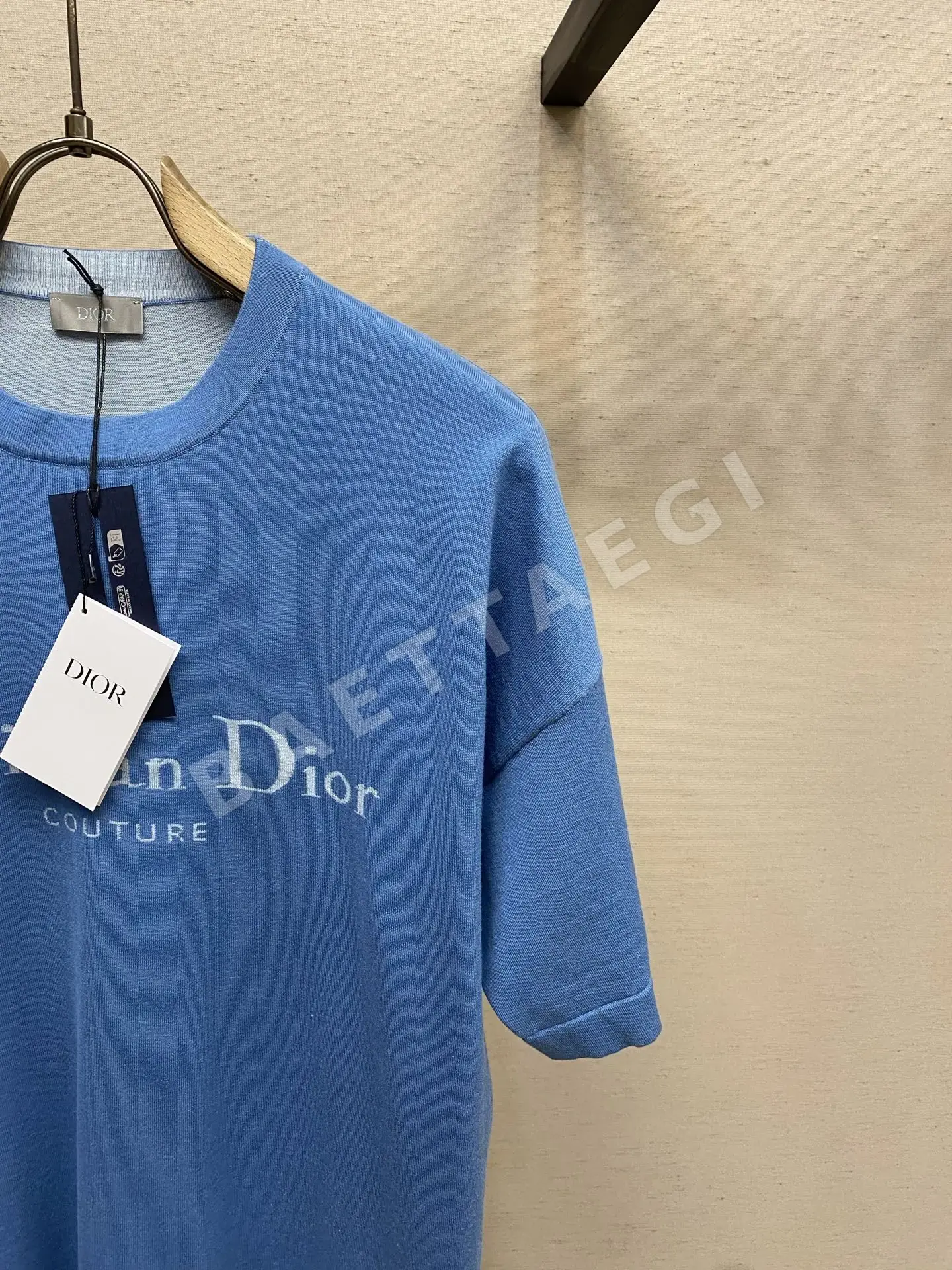 디올 블루 코튼 자카드 레터 남성 반팔티셔츠 상세 이미지 5