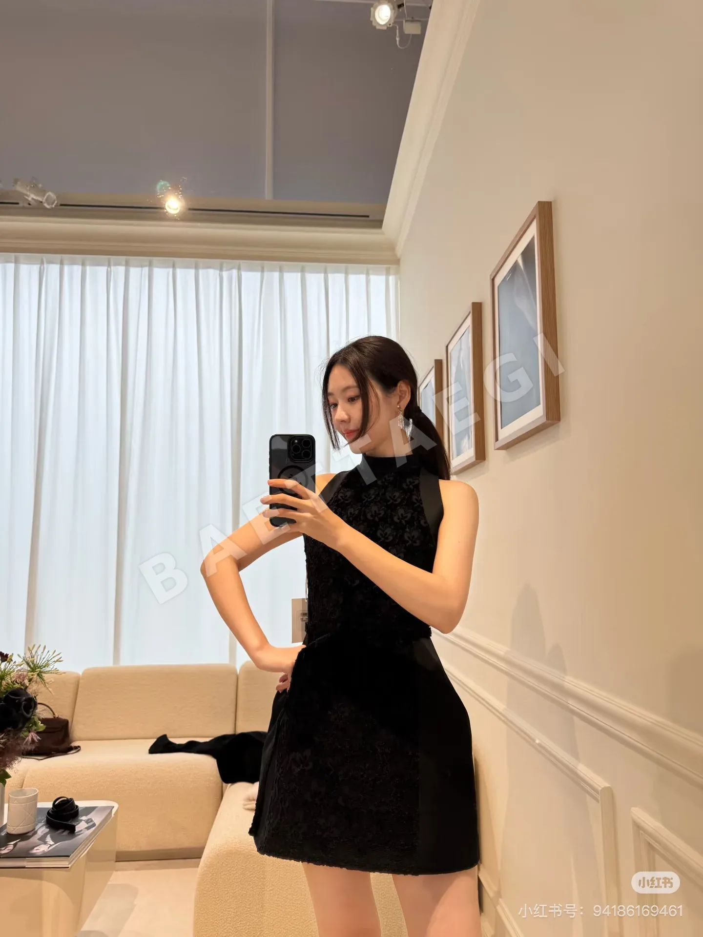 샤넬 민소매 스탠드 카라 A라인 여성 원피스 상세 이미지 3