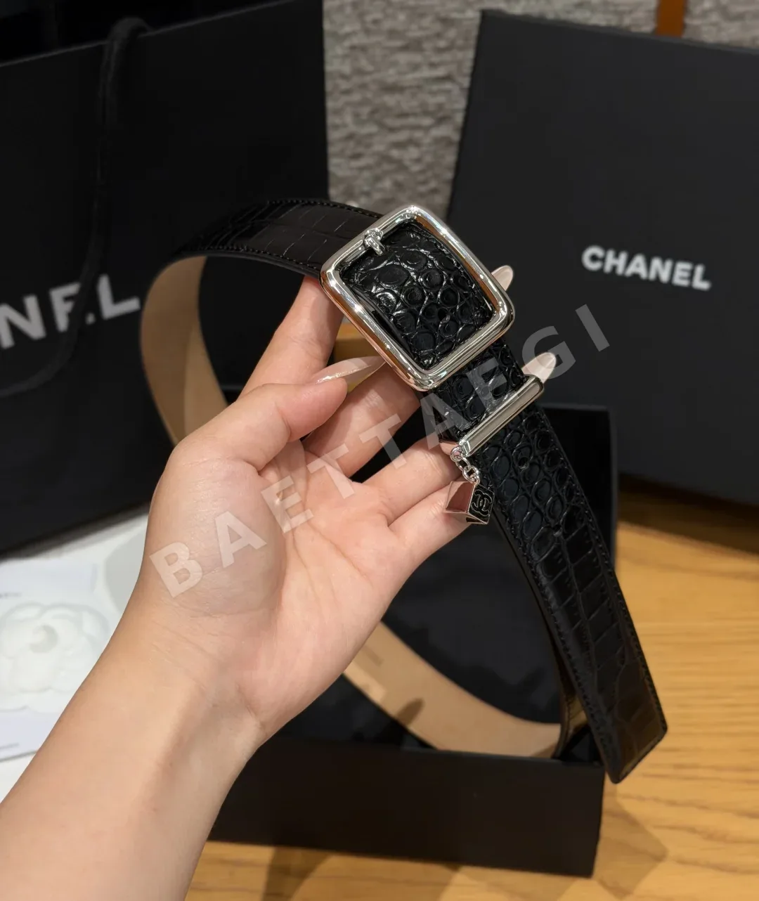 샤넬 CC 참 크로커다일 엠보싱 가죽 벨트 상세 이미지 5