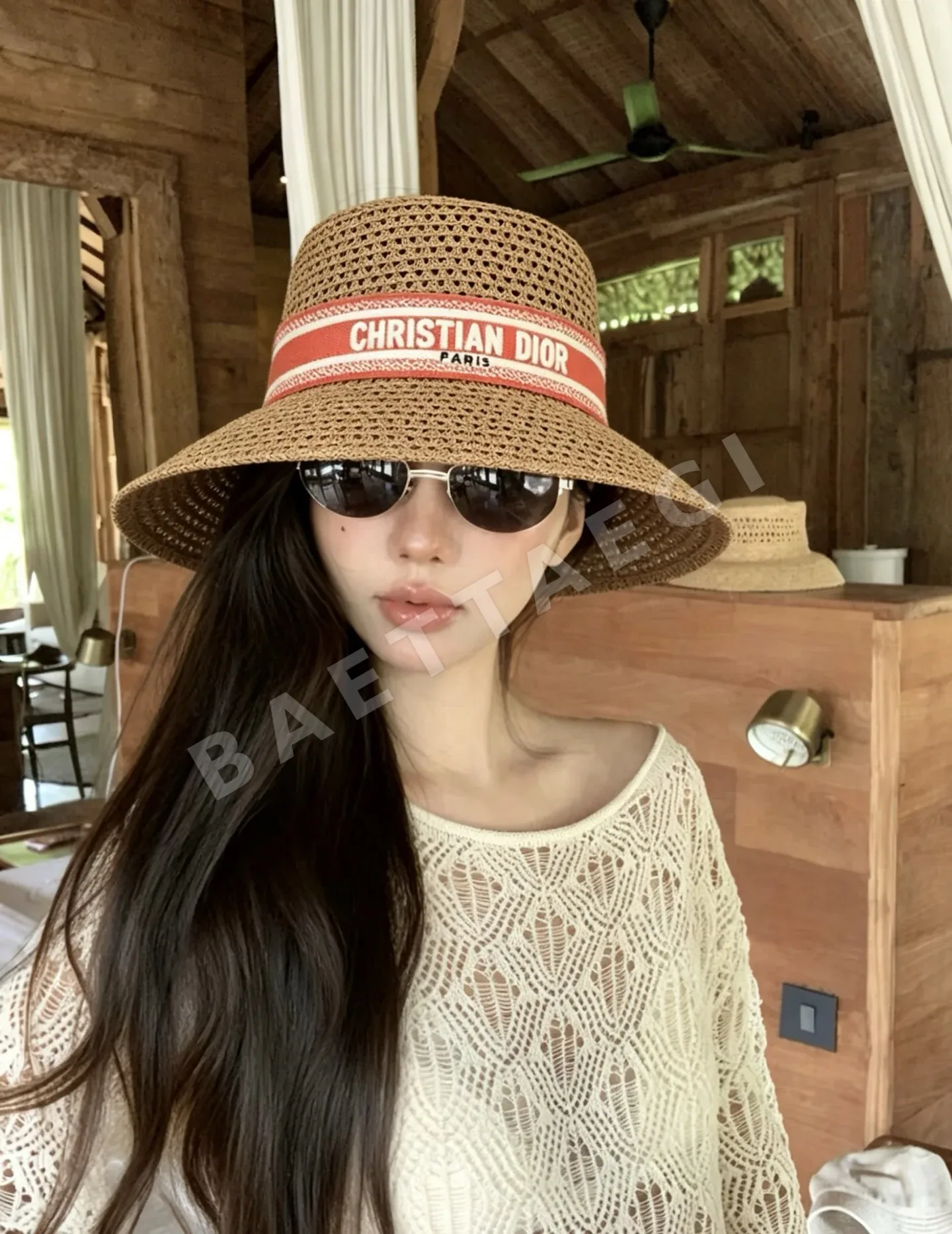 디올 자수 로고 밀짚모자 상세 이미지 2