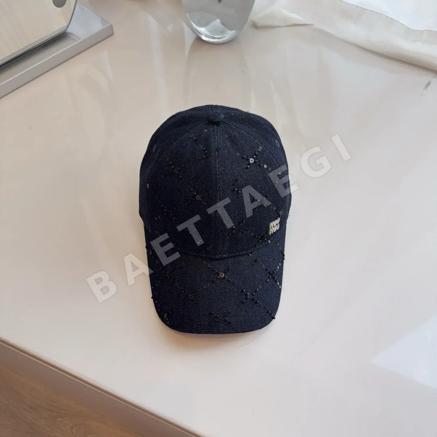 미우미우 헤비 비즈 체크 데님 야구모자 80875