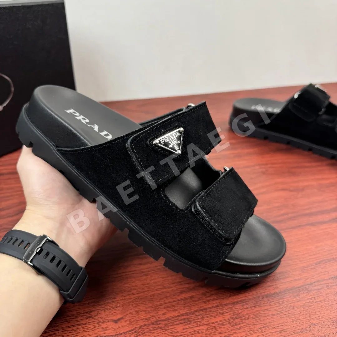 프라다 가죽 벨크로 스트랩 샌들 상세 이미지 4