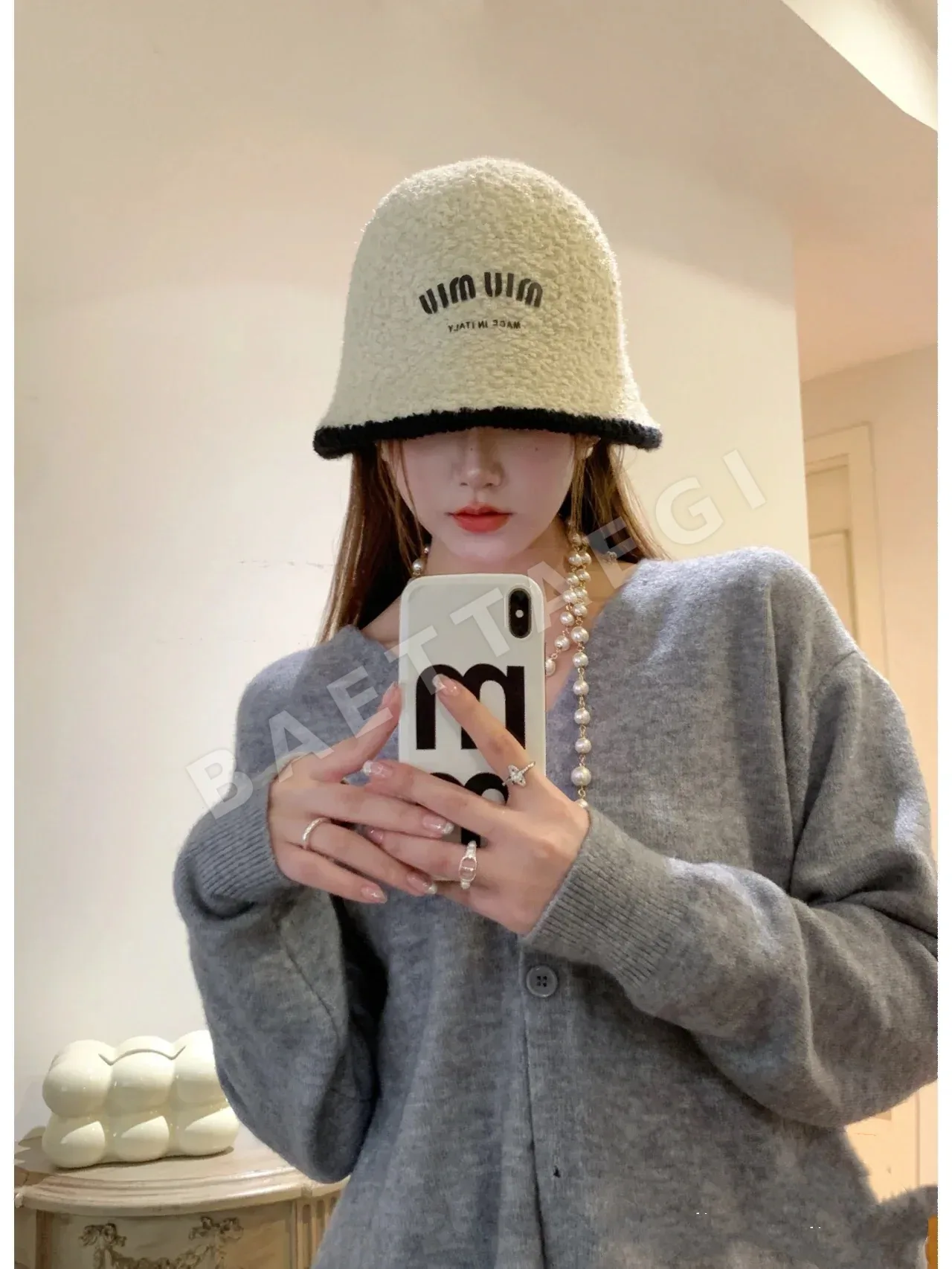 미우미우 램 울 퍼 버킷 햇 모자 상세 이미지 4