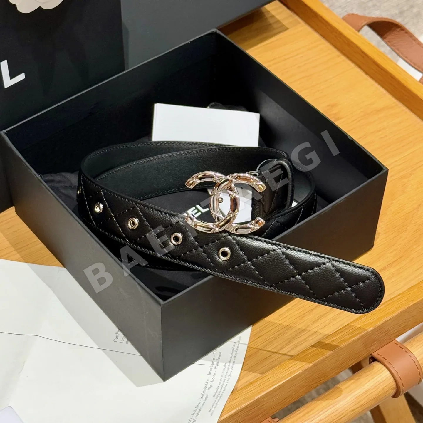 샤넬 골드 더블 C 램스킨 벨트 58581