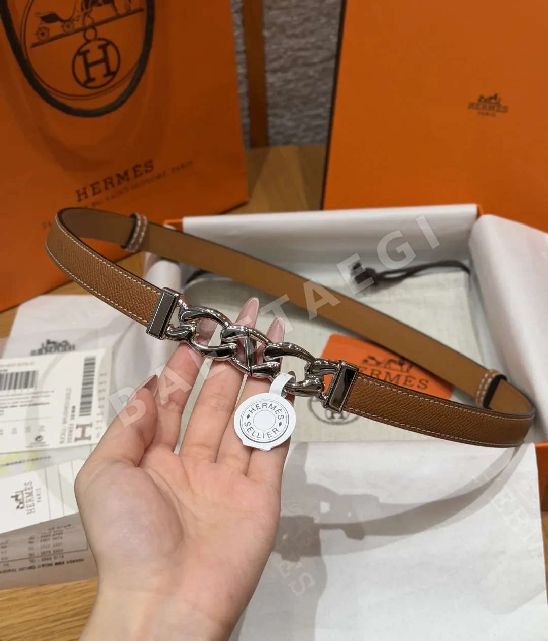 에르메스 H 앵커 체인 18mm 앱송 가죽 벨트 상세 이미지 3
