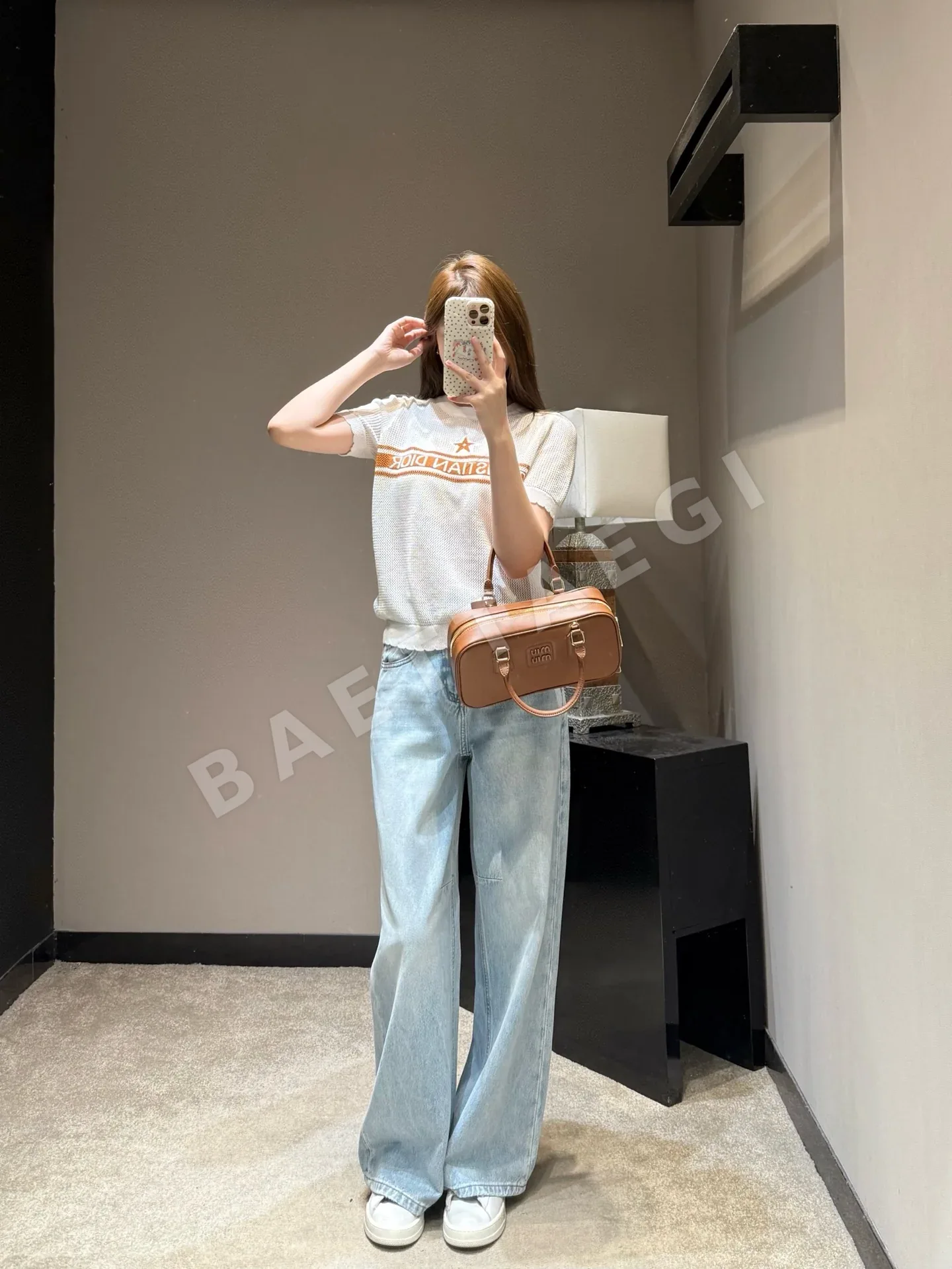 디올 레이스 소매 메시 니트 반팔 탑 상세 이미지 6