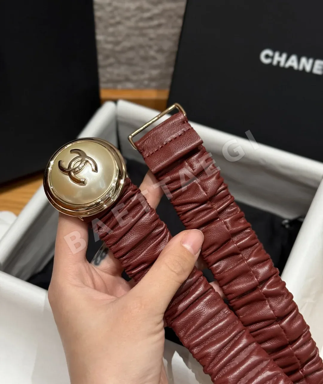 샤넬 메탈릭 블랙 가죽 벨트 상세 이미지 5