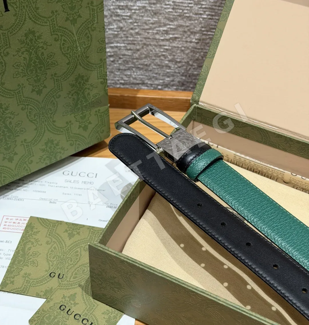 구찌 G 로고 스퀘어 버클 그레인 카프스킨 벨트 상세 이미지 6