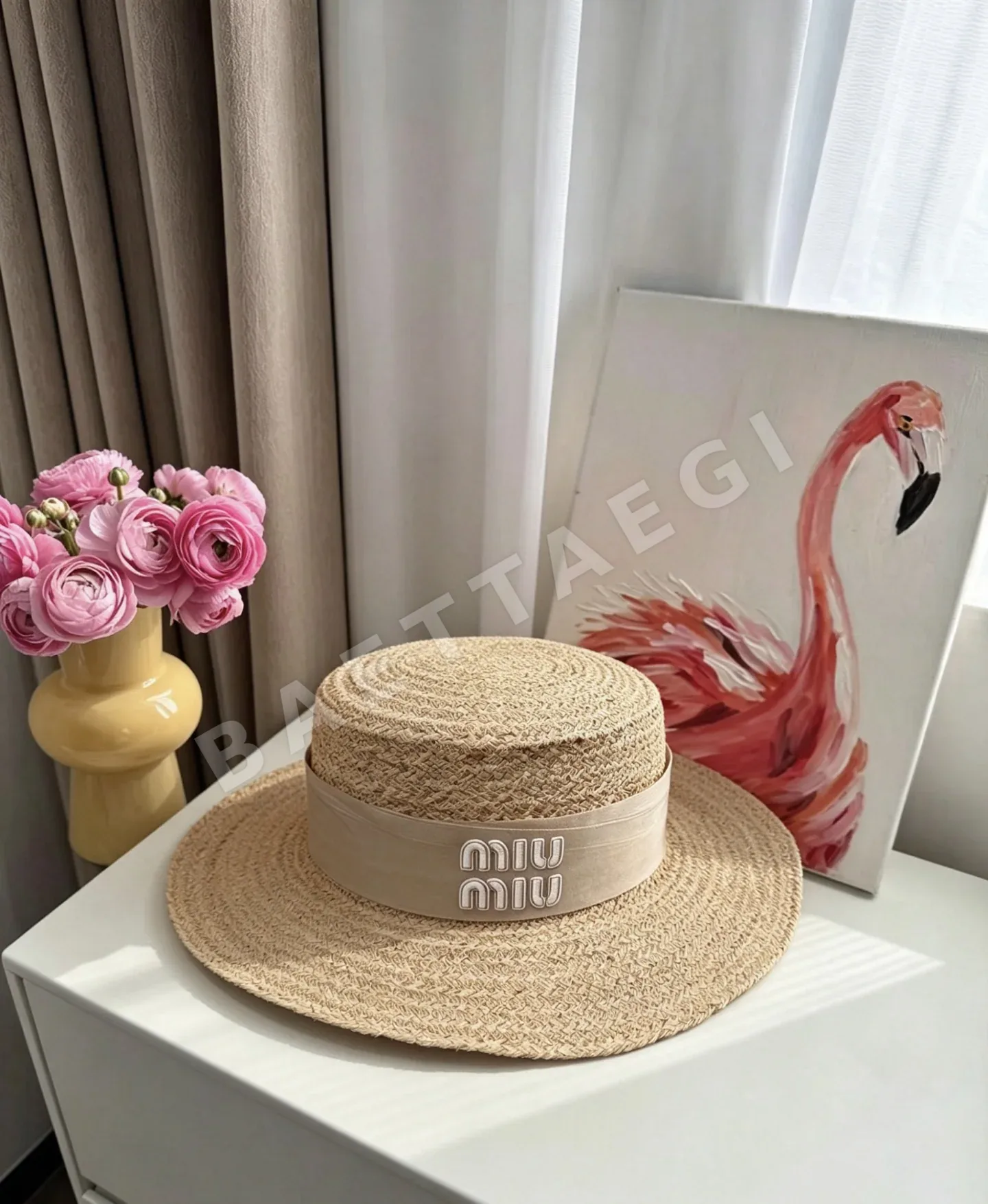 미우미우 라피아 플랫탑 모자 상세 이미지 4