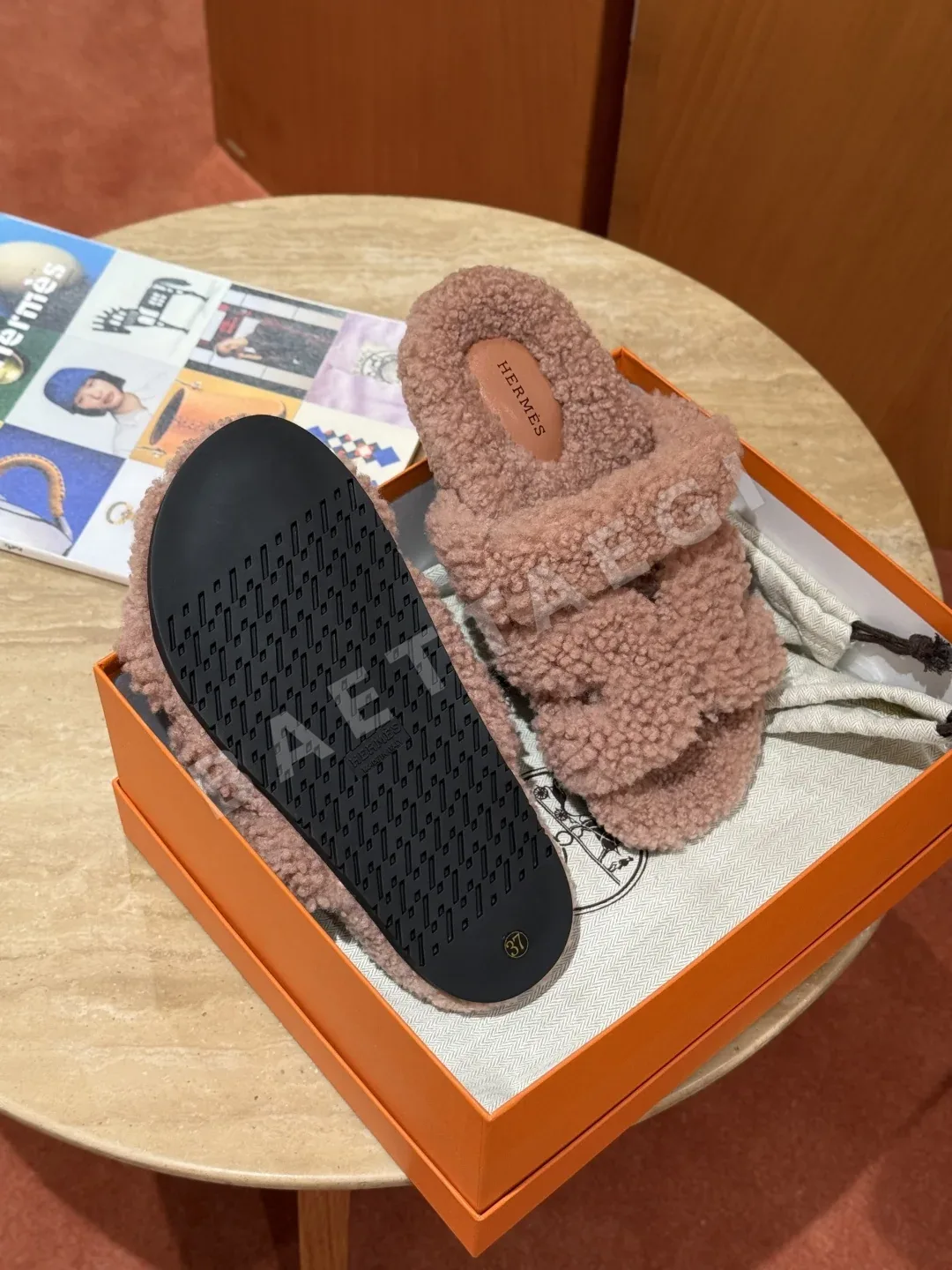 에르메스 시프르 샌들 빈티지로즈페일 램스킨 상세 이미지 3