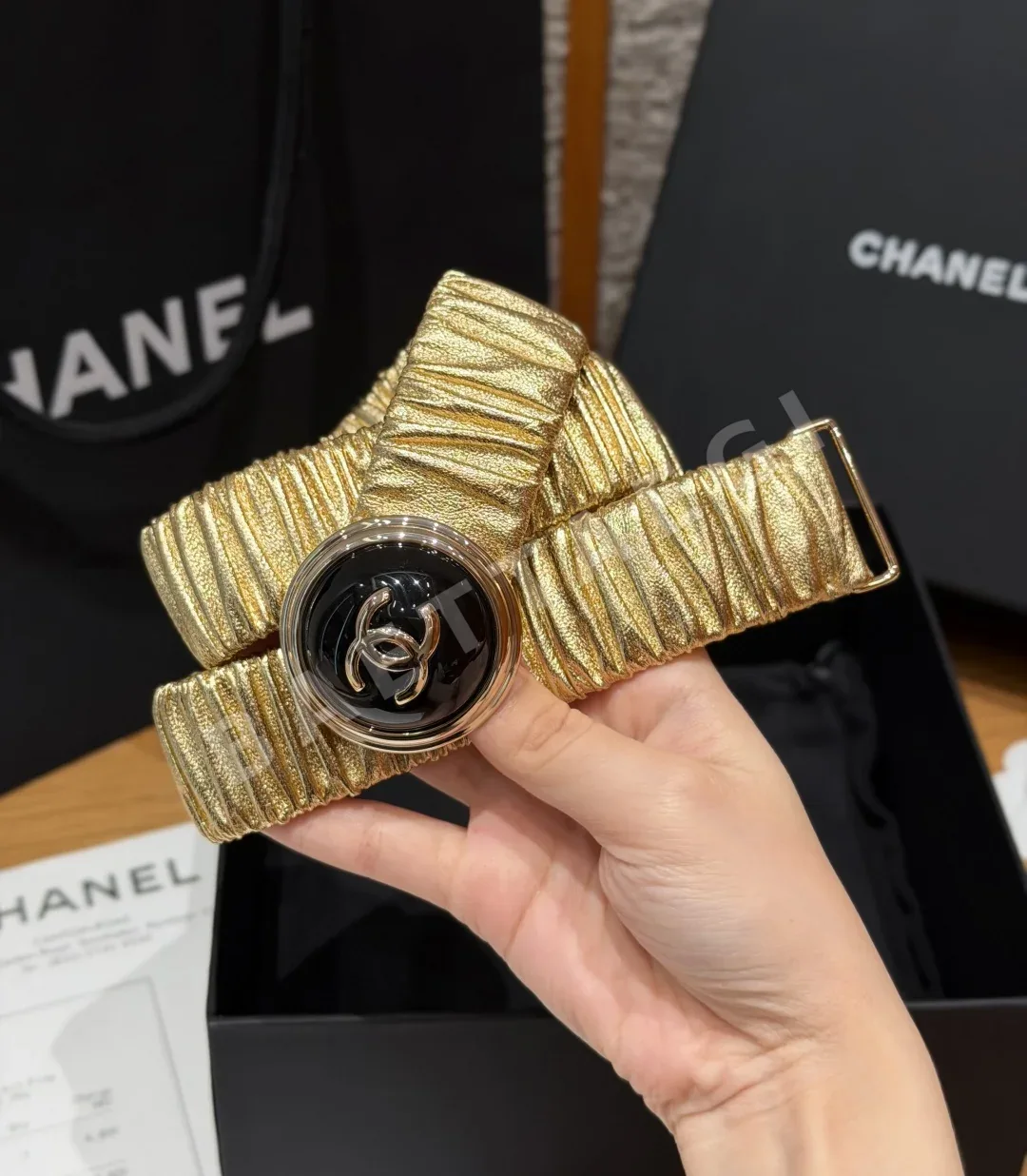 샤넬 플리츠 고무 허리 벨트 30mm 172092