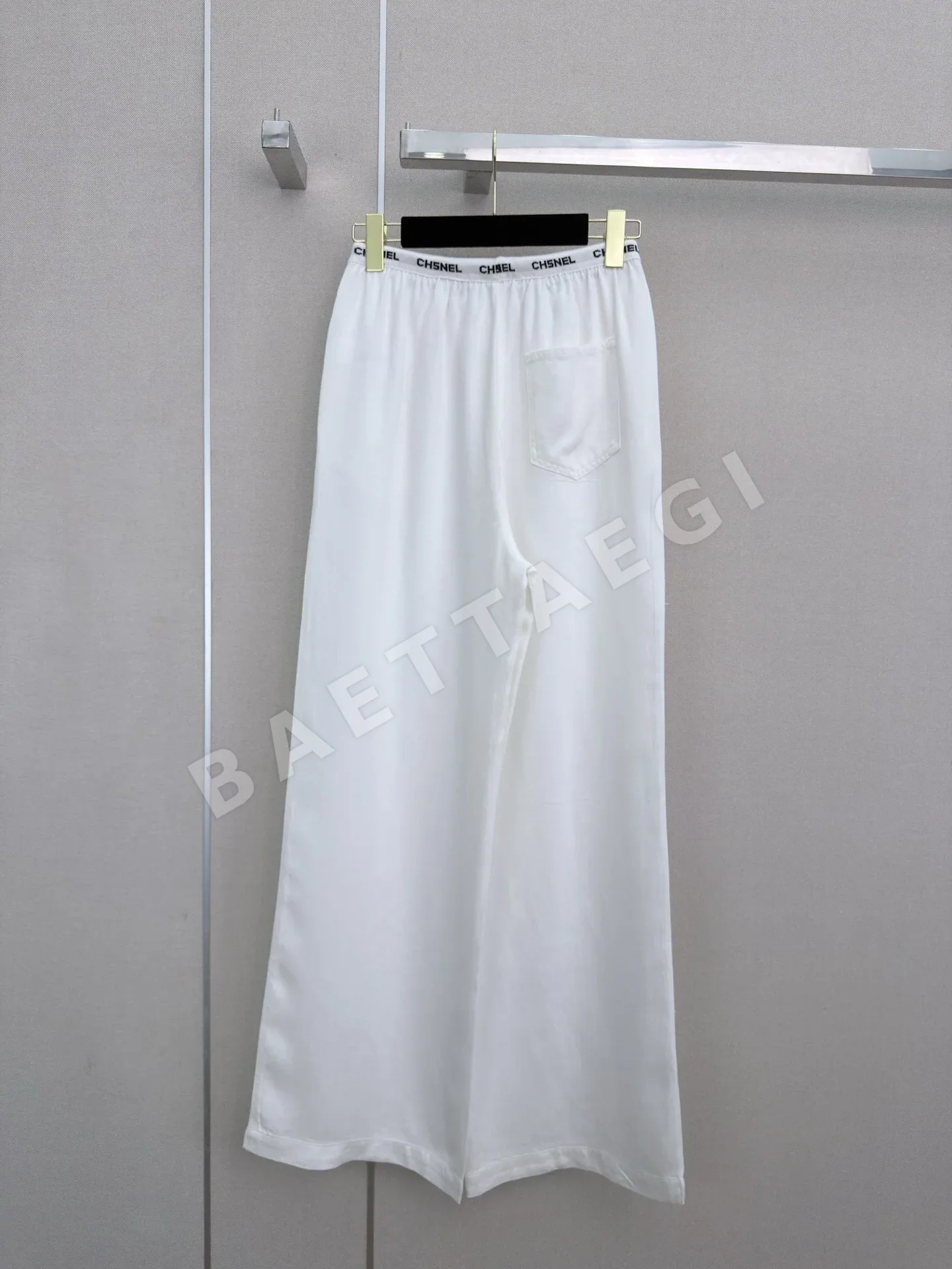 샤넬 레터 프린트 고무 허리 텐셀 와이드 팬츠 상세 이미지 7