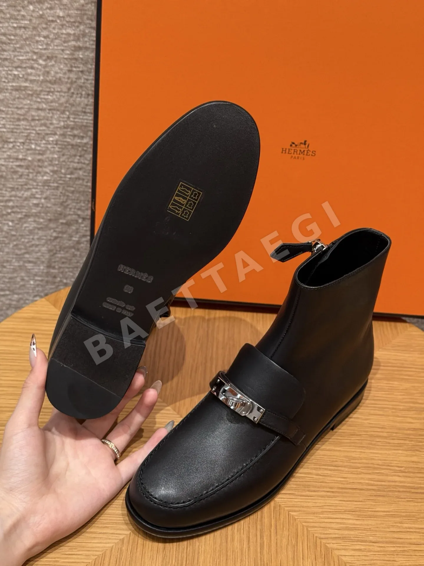에르메스 켈시 앵클 부츠 블랙 카프스킨 실버 버클 상세 이미지 7