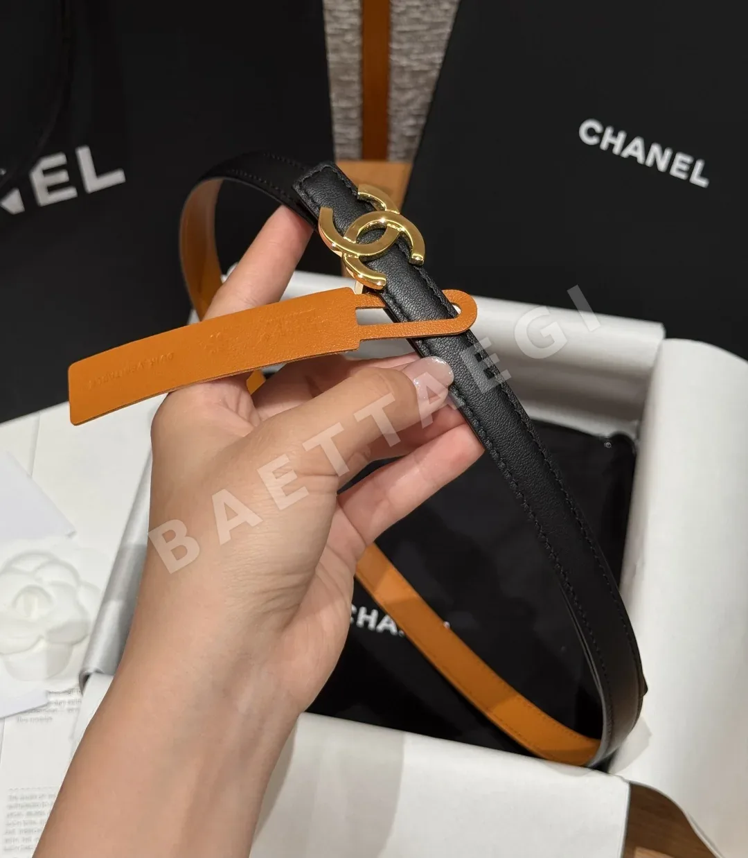 샤넬 더블 C 로고 가죽 벨트 상세 이미지 4