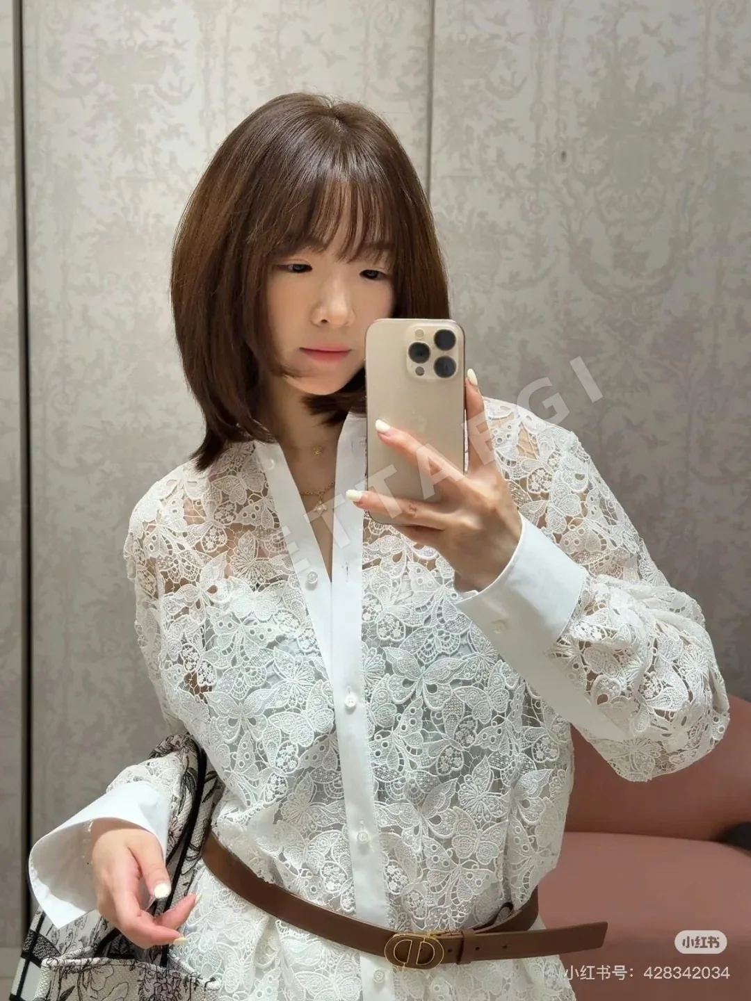 디올 수용성 레이스 시스루 여성 셔츠 상세 이미지 5