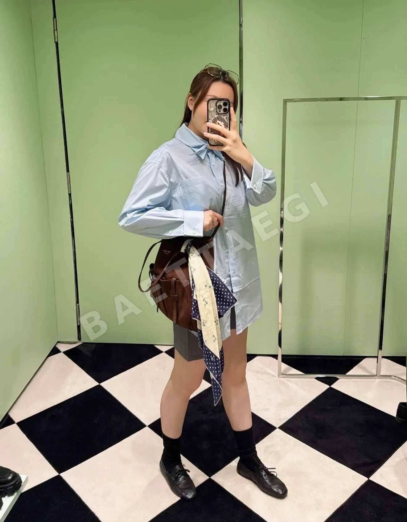 프라다 나비넥타이 코튼 셔츠 원피스 상세 이미지 8